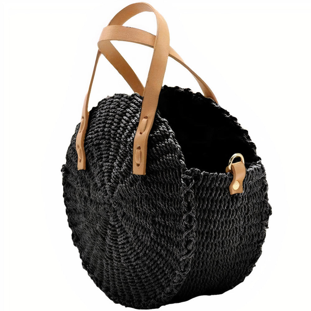 Sac Rond Paille Petit & Noir  Édition Limitée