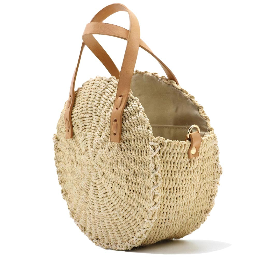 Sac Paille Rond  Petite Taille en Beige