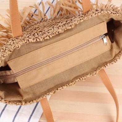 Sac Rond en Paille avec Franges