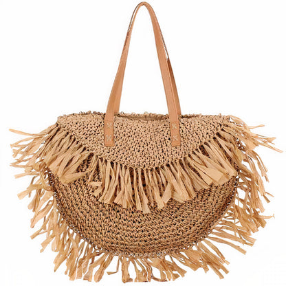 Sac Rond en Paille avec Franges