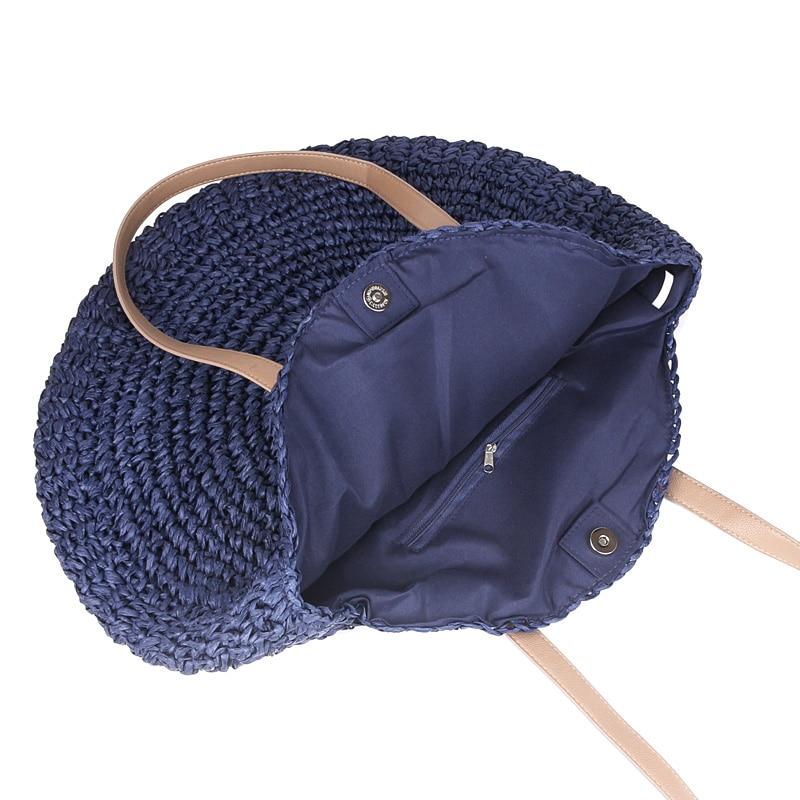 Sac Rond en Paille Bleu Marine