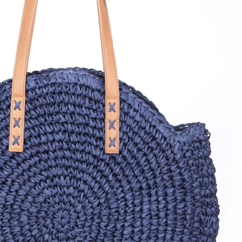 Sac Rond en Paille Bleu Marine