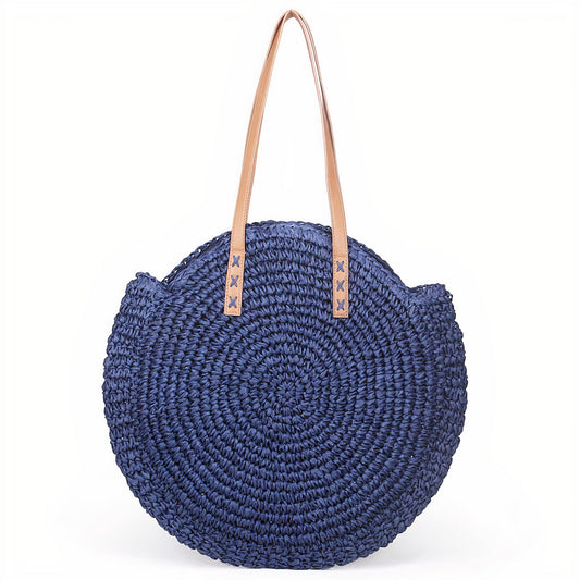 Sac Rond en Paille Bleu Marine