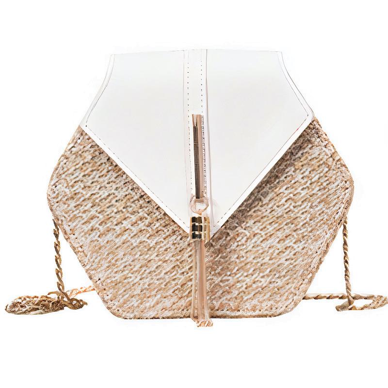 Sac à Main en Paille et Cuir Blanc  Édition Chic