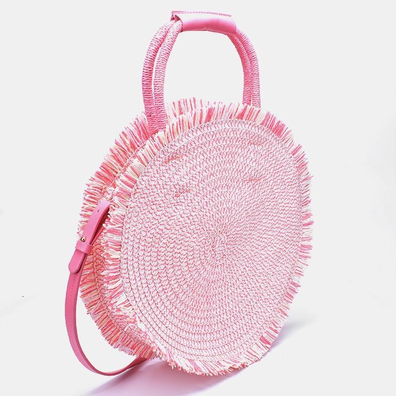 Sac Rond Paille Rose  Collection Estivale