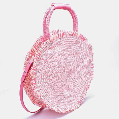 Sac Rond Paille Rose  Collection Estivale