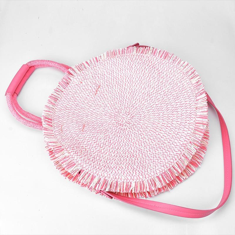 Sac Rond Paille Rose  Collection Estivale