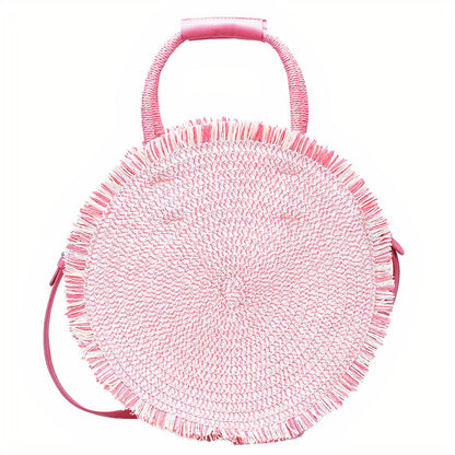 Sac Rond Paille Rose  Collection Estivale