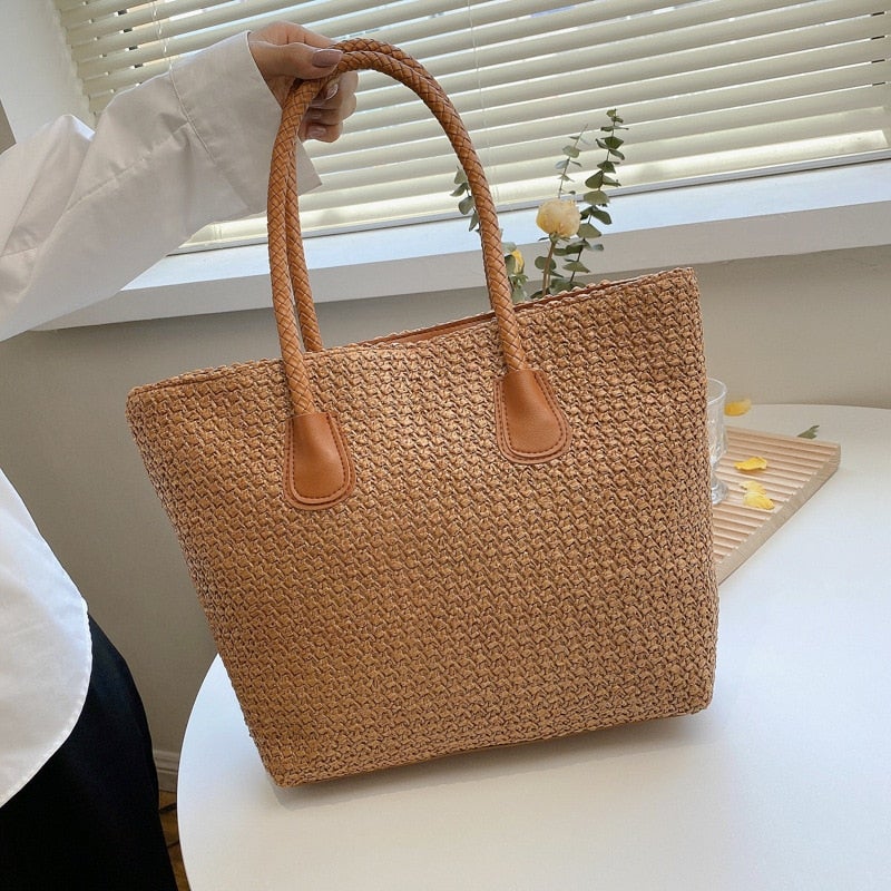 Sac Cabas en Paille Tressé  Style Foncé