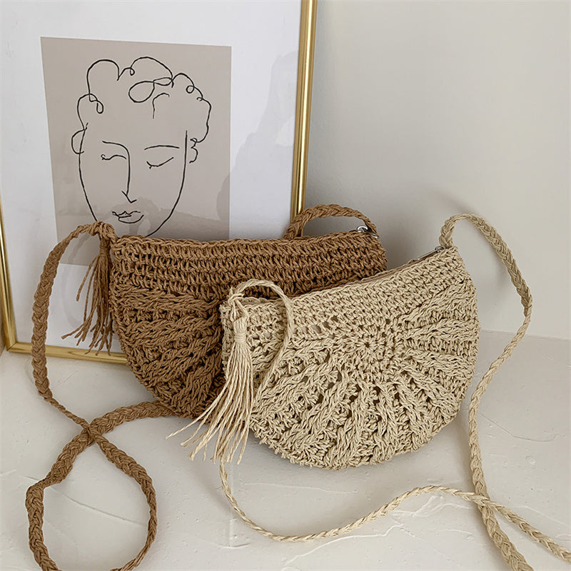 Sac à Main en Paille avec Pompon DemiLune