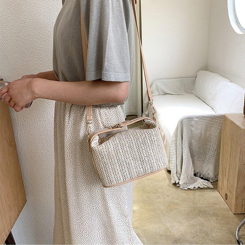 Sac à Main Paille avec Fermeture Éclair Beige