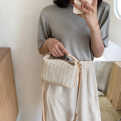 Sac à Main Paille avec Fermeture Éclair Beige