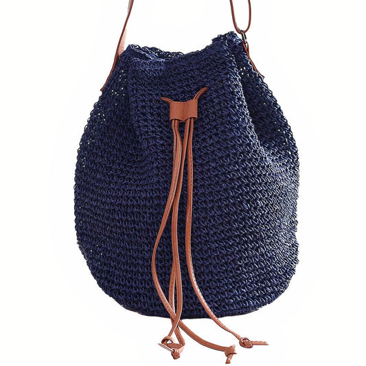 Sac à Main En Paille Bleu Marine