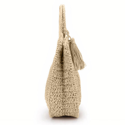 Sac Rond Paille de Plage avec Pompon