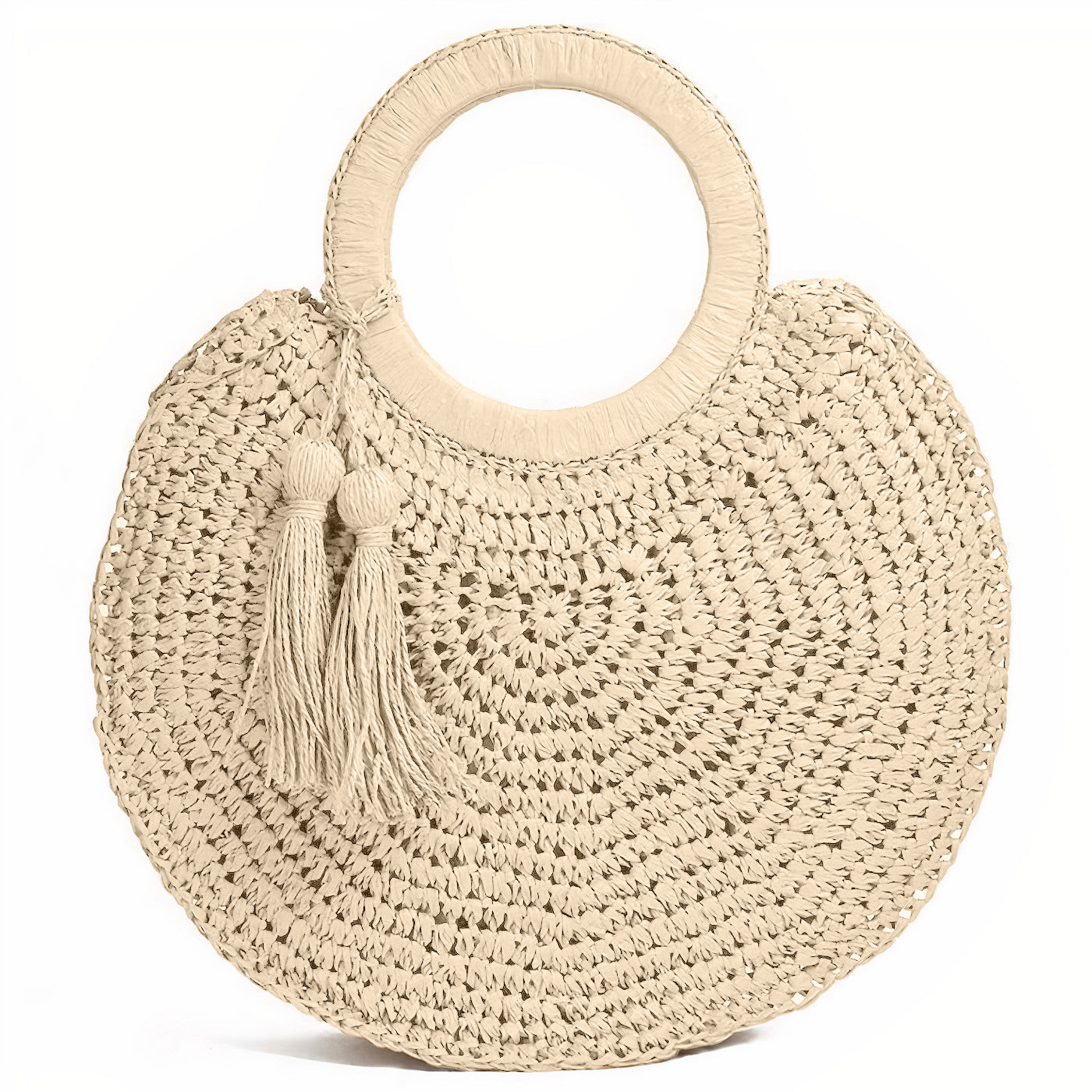 Sac Rond Paille de Plage avec Pompon