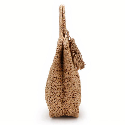 Sac Rond en Paille de Plage avec Pompon