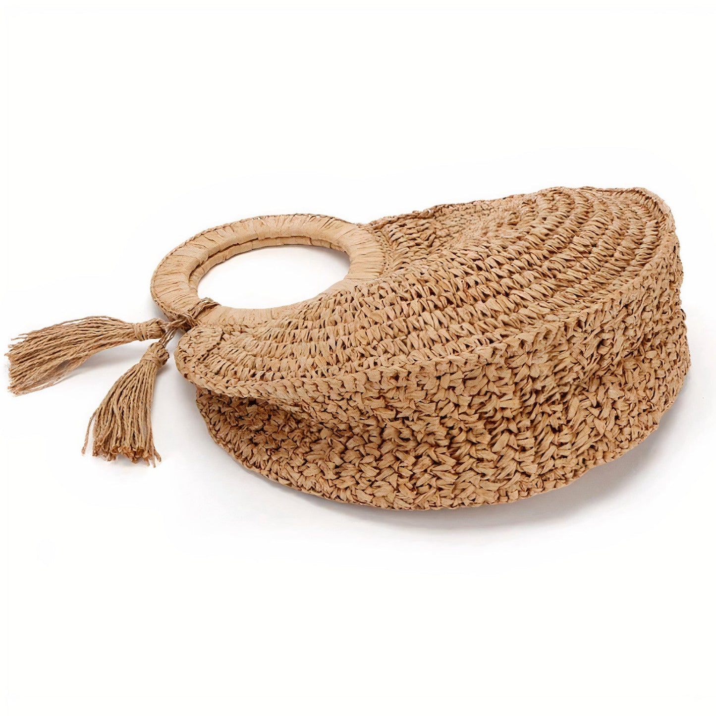 Sac Rond en Paille de Plage avec Pompon