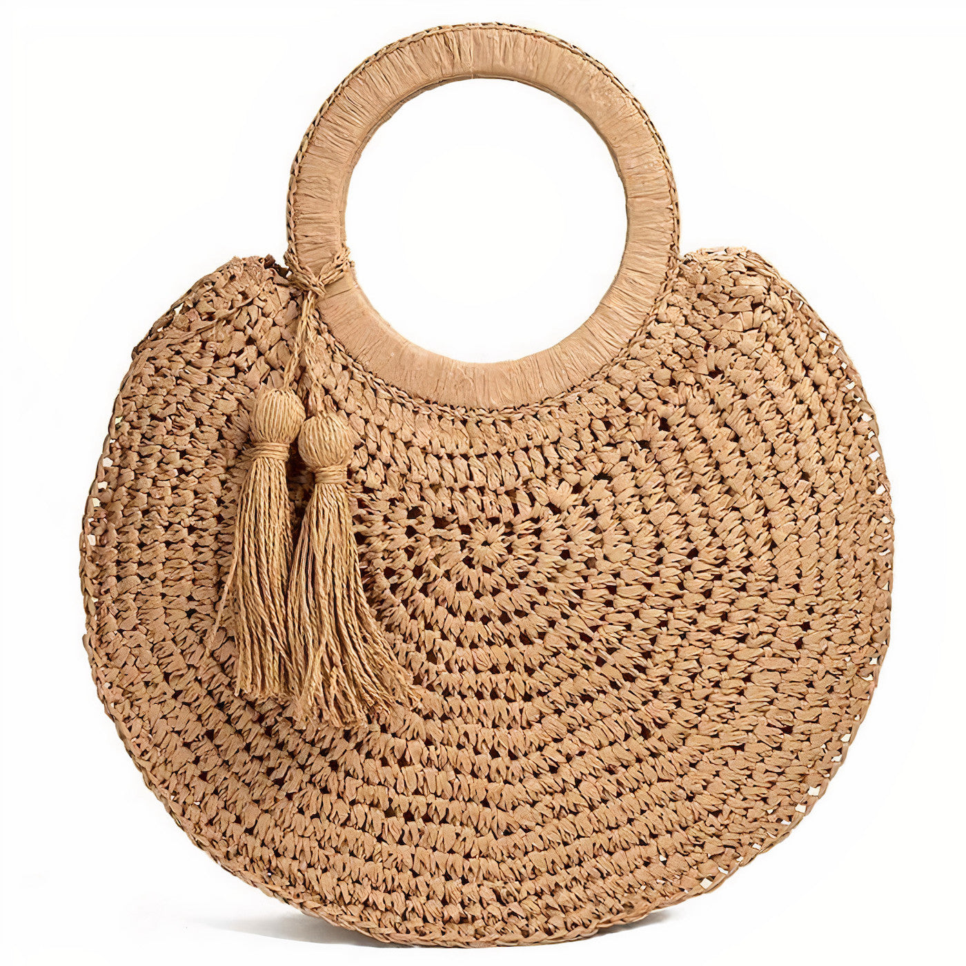 Sac Rond en Paille de Plage avec Pompon